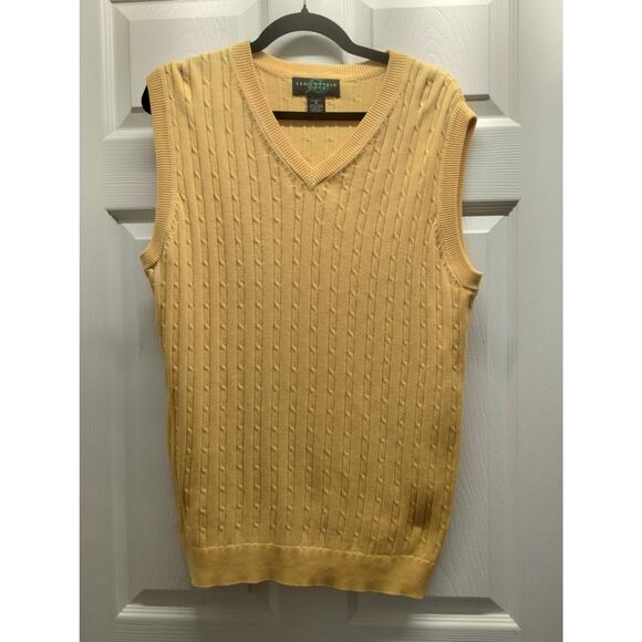 Vintage Sedgefield Golf Men's Size Medium Vest Yellow Cotton Cable Knit V-Neck - Picture 1 of 5